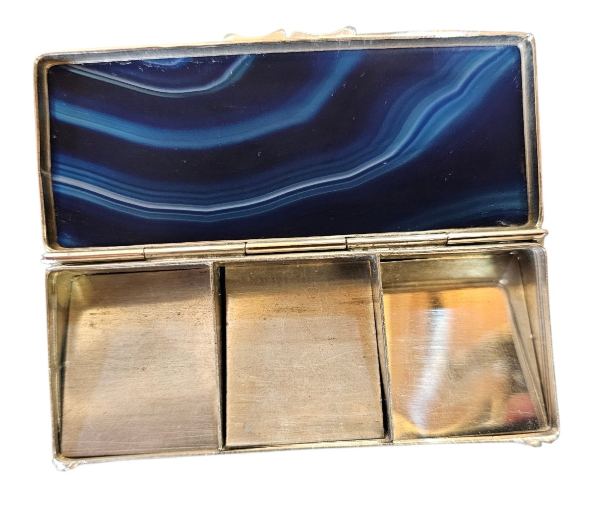Stamp Box In Silver-plated Metal And Blue Agate-photo-3