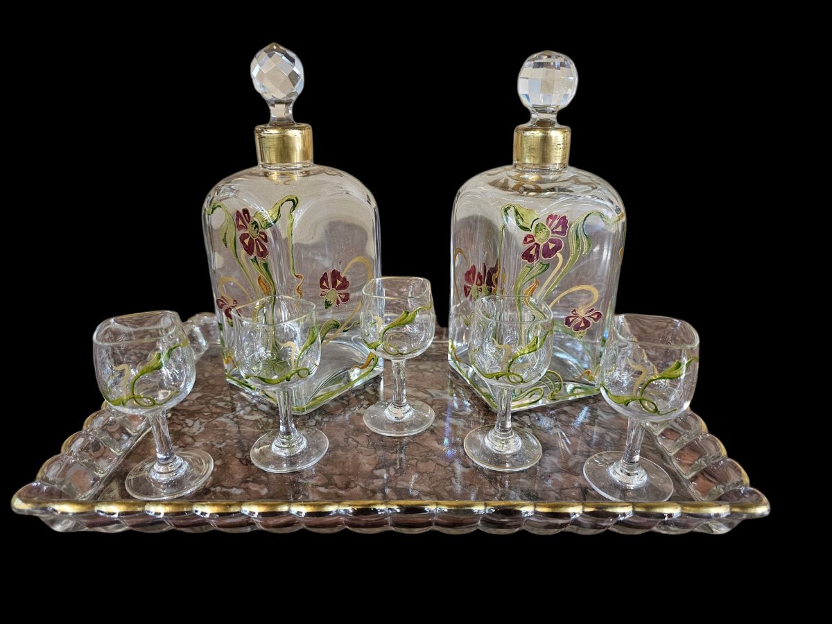 Service à Liqueurs BACCARAT en cristal émaillée d'époque art nouveau -photo-4