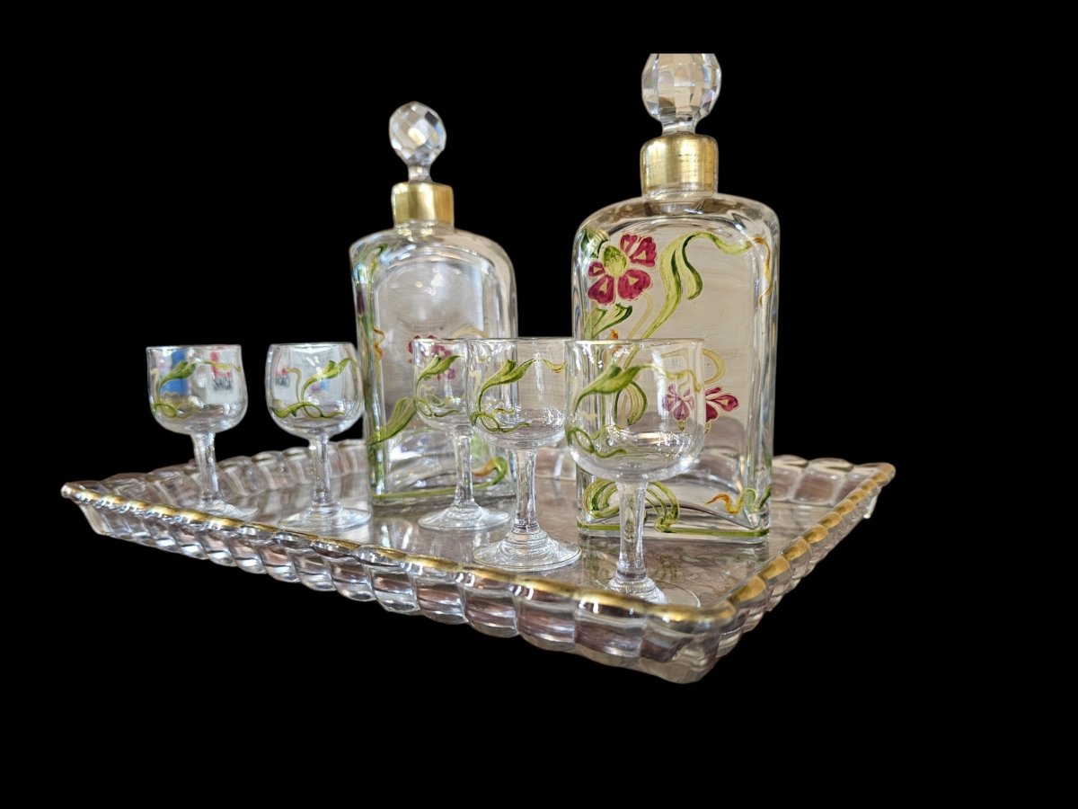 Service à Liqueurs BACCARAT en cristal émaillée d'époque art nouveau -photo-3