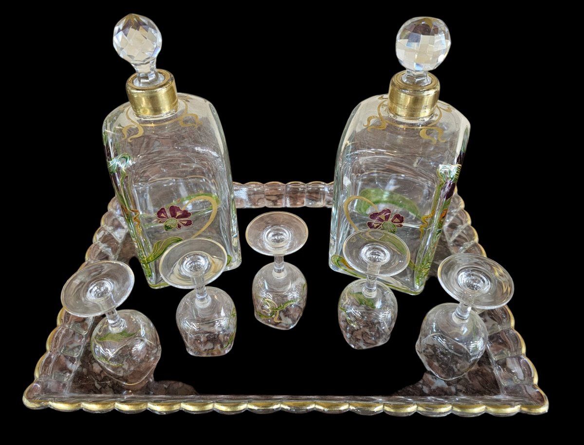 Service à Liqueurs BACCARAT en cristal émaillée d'époque art nouveau 