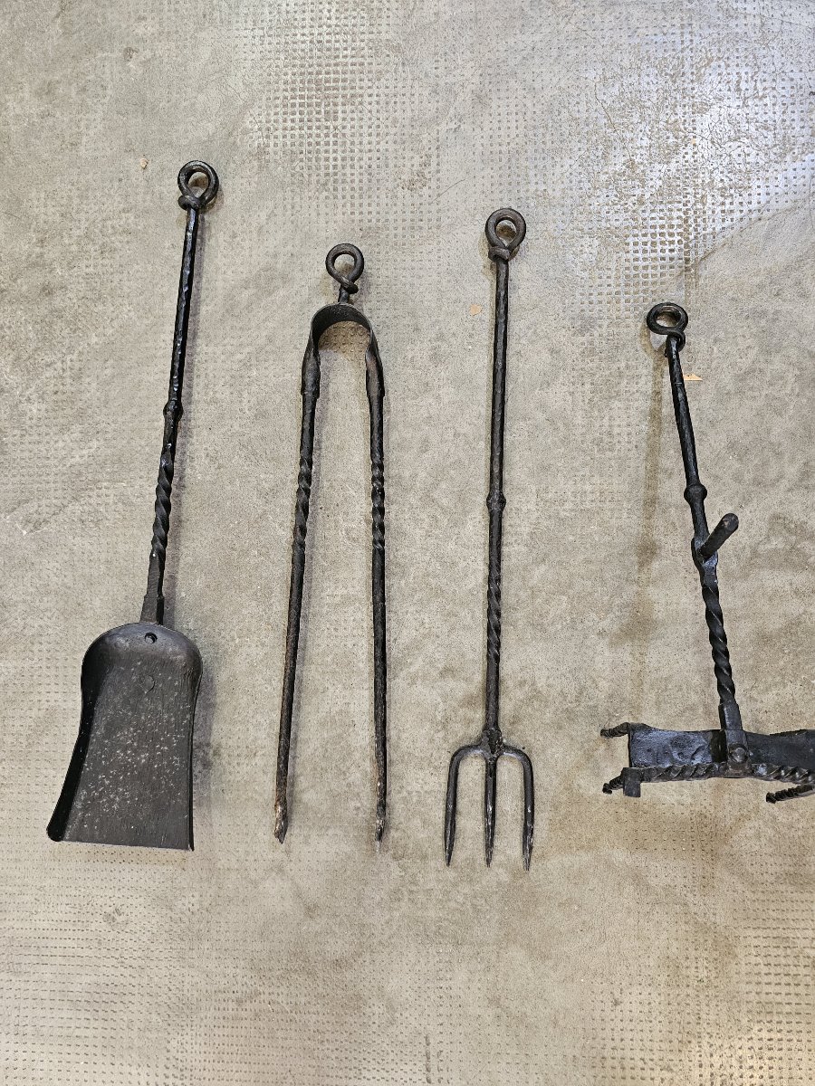 Nécessaire de cheminée en fer forgé,  fabrication artisanale -photo-4