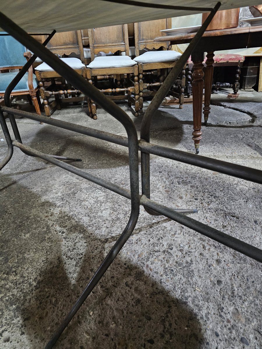 Table With A Large Marble Top On A Metal Base, Mid-20th-century Design-photo-4