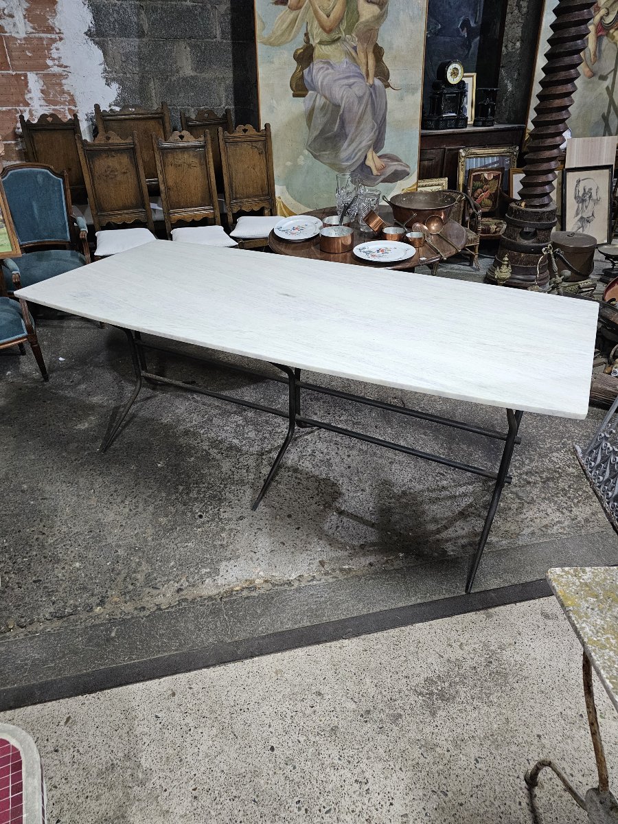 Table With A Large Marble Top On A Metal Base, Mid-20th-century Design-photo-5