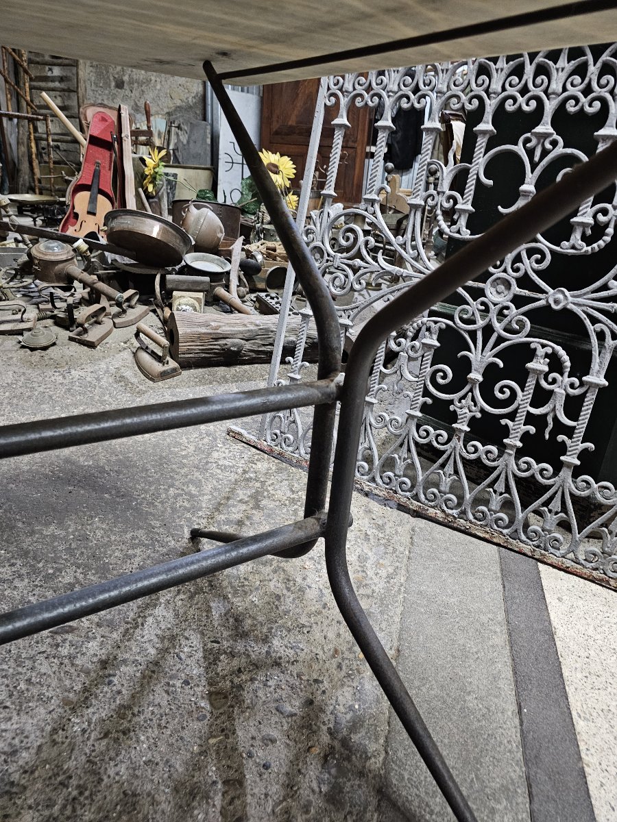 Table With A Large Marble Top On A Metal Base, Mid-20th-century Design-photo-6