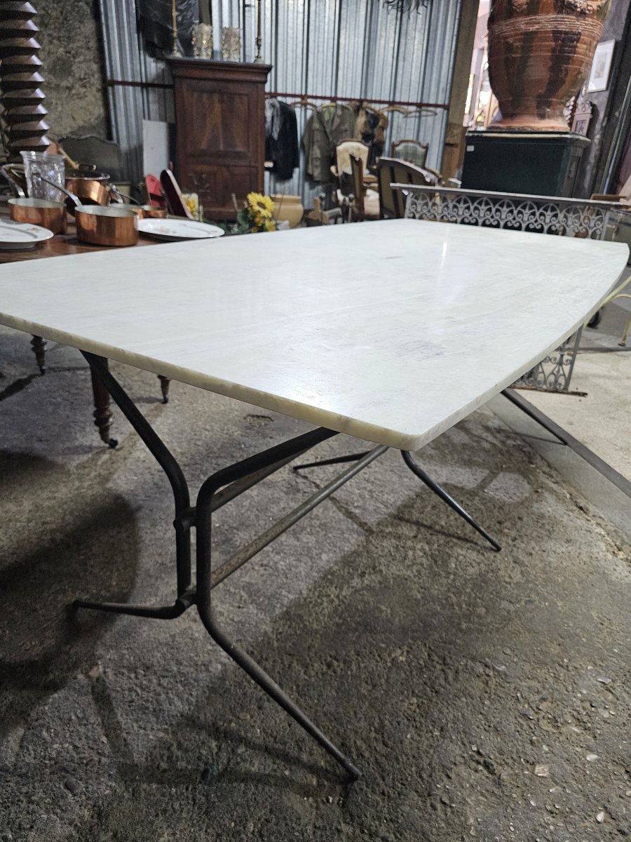 Table With A Large Marble Top On A Metal Base, Mid-20th-century Design-photo-8