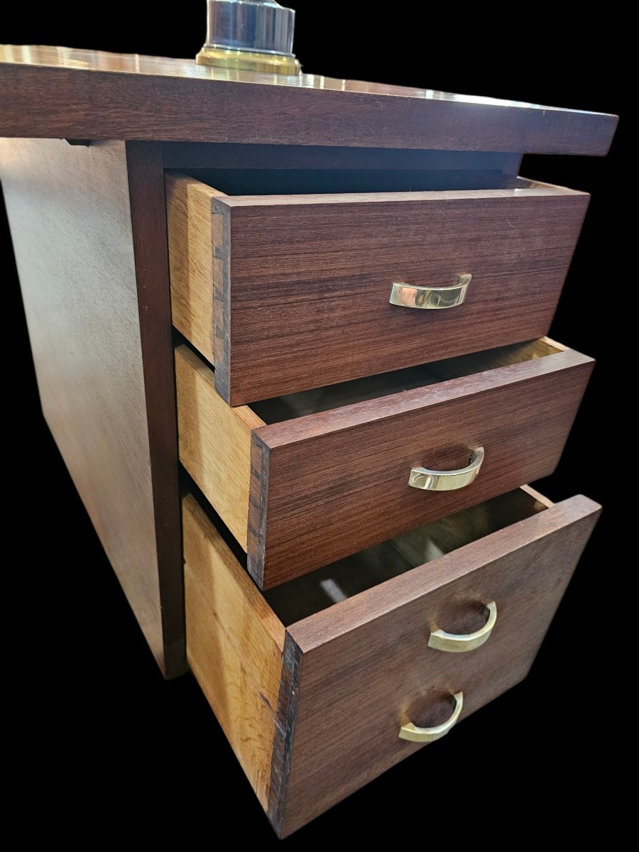Art Deco-style Mahogany Veneer Desk, -photo-3