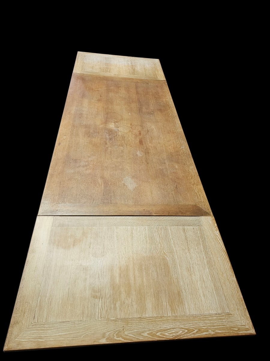 1940s Dining Table With Two Extension Leaves Stored Under The Ceruse-finished Oak Tabletop-photo-2