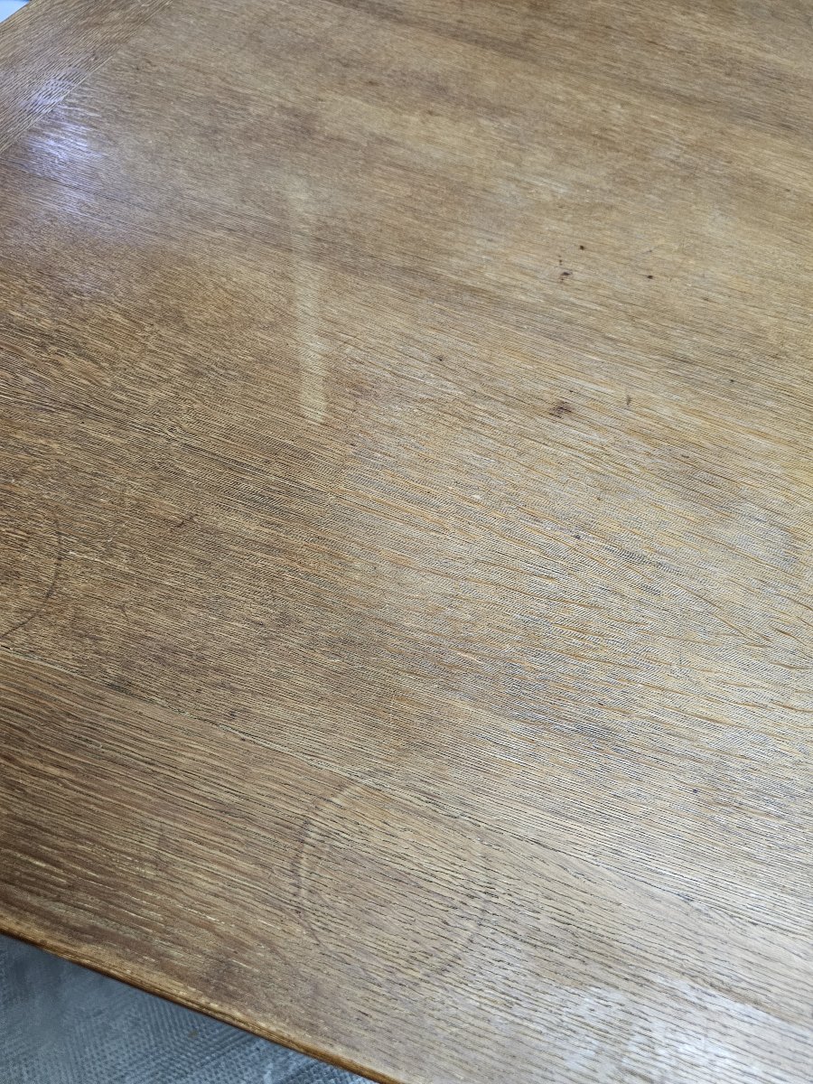 1940s Dining Table With Two Extension Leaves Stored Under The Ceruse-finished Oak Tabletop-photo-4
