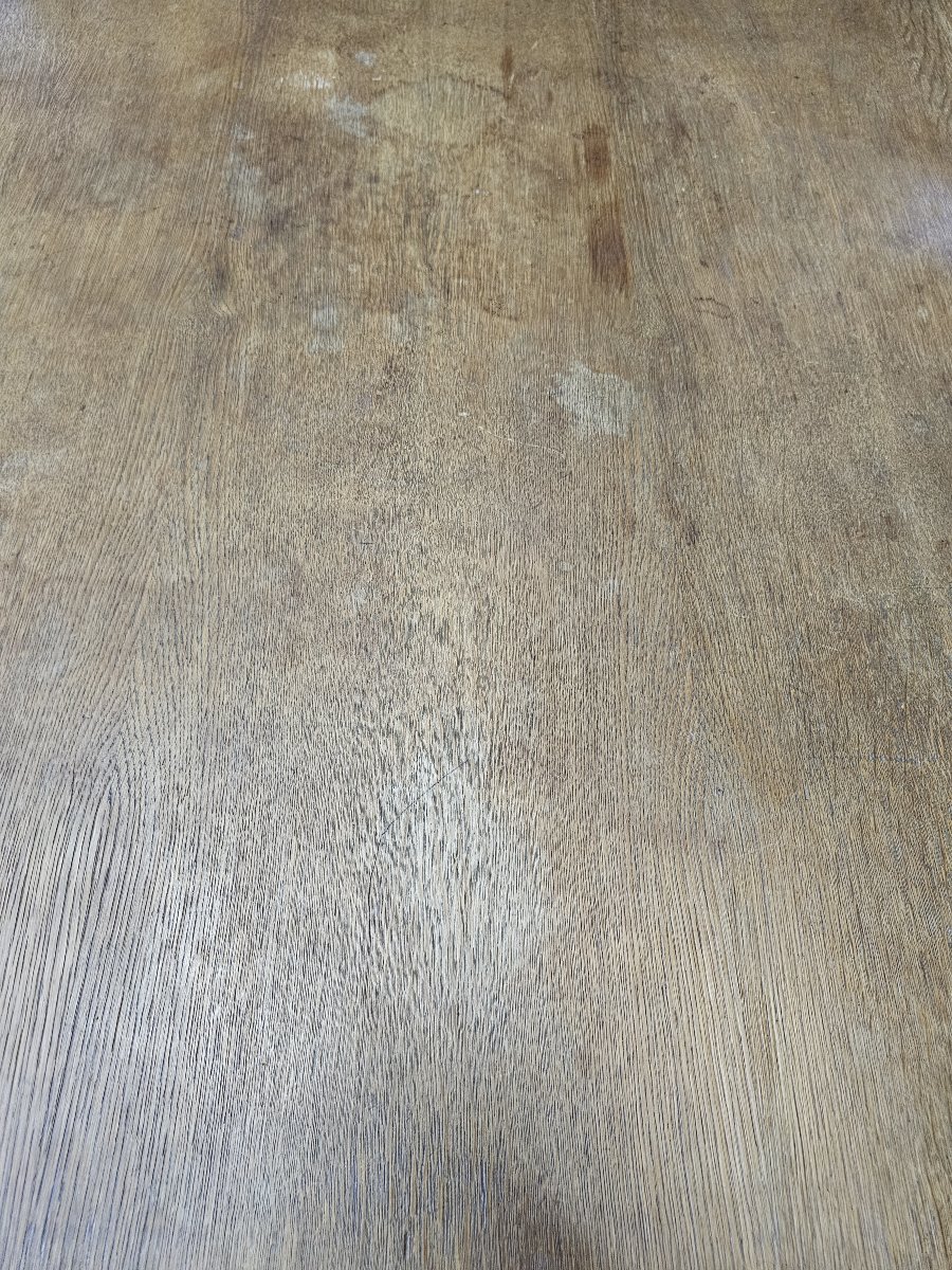 1940s Dining Table With Two Extension Leaves Stored Under The Ceruse-finished Oak Tabletop-photo-5