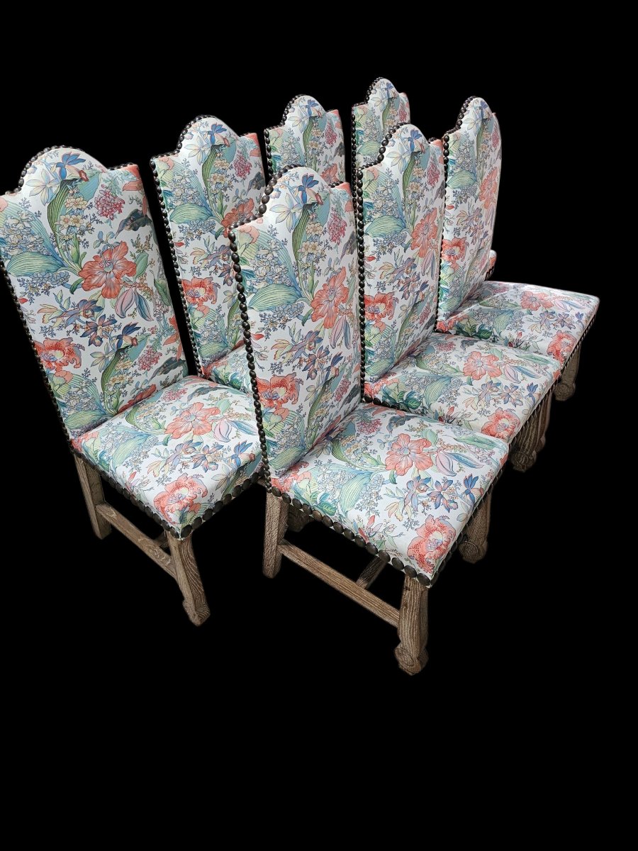 Set Of 7 Dining Chairs From The 1940s In Waxed Oak-photo-2