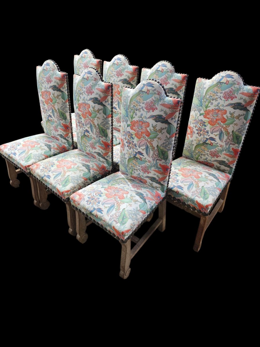Set Of 7 Dining Chairs From The 1940s In Waxed Oak