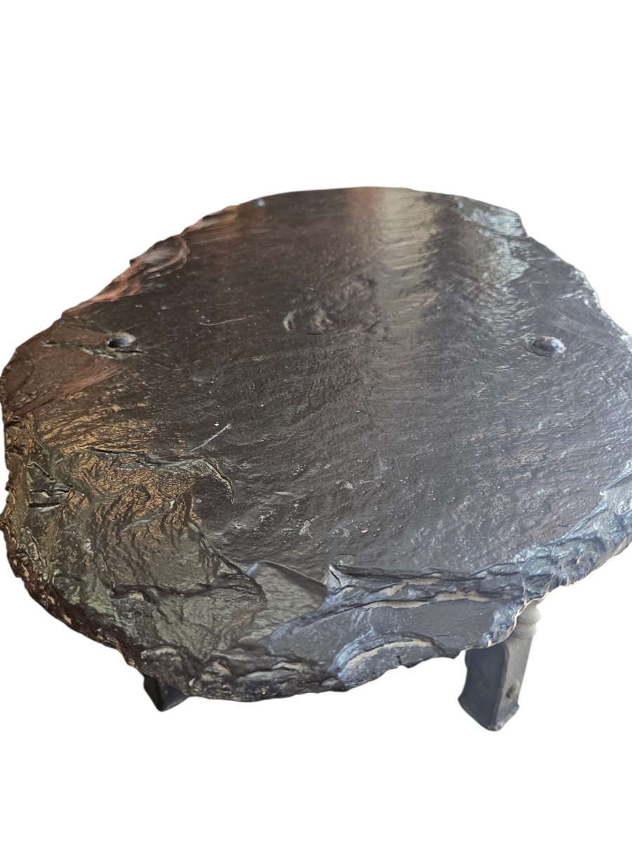 Brutalist Coffee Table, Slate Top And Wrought-iron Base, France, Circa 1960-photo-3