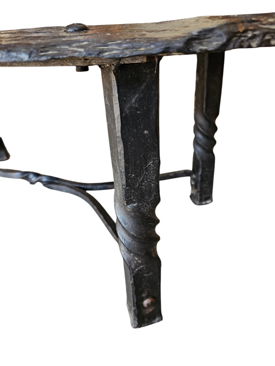 Brutalist Coffee Table, Slate Top And Wrought-iron Base, France, Circa 1960-photo-6
