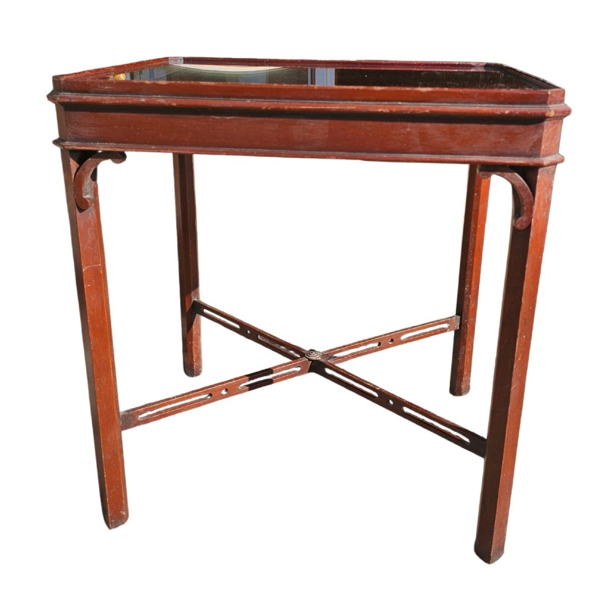 Pair Of English Mahogany Tea Tables From The Second Half Of The 20th Century-photo-2