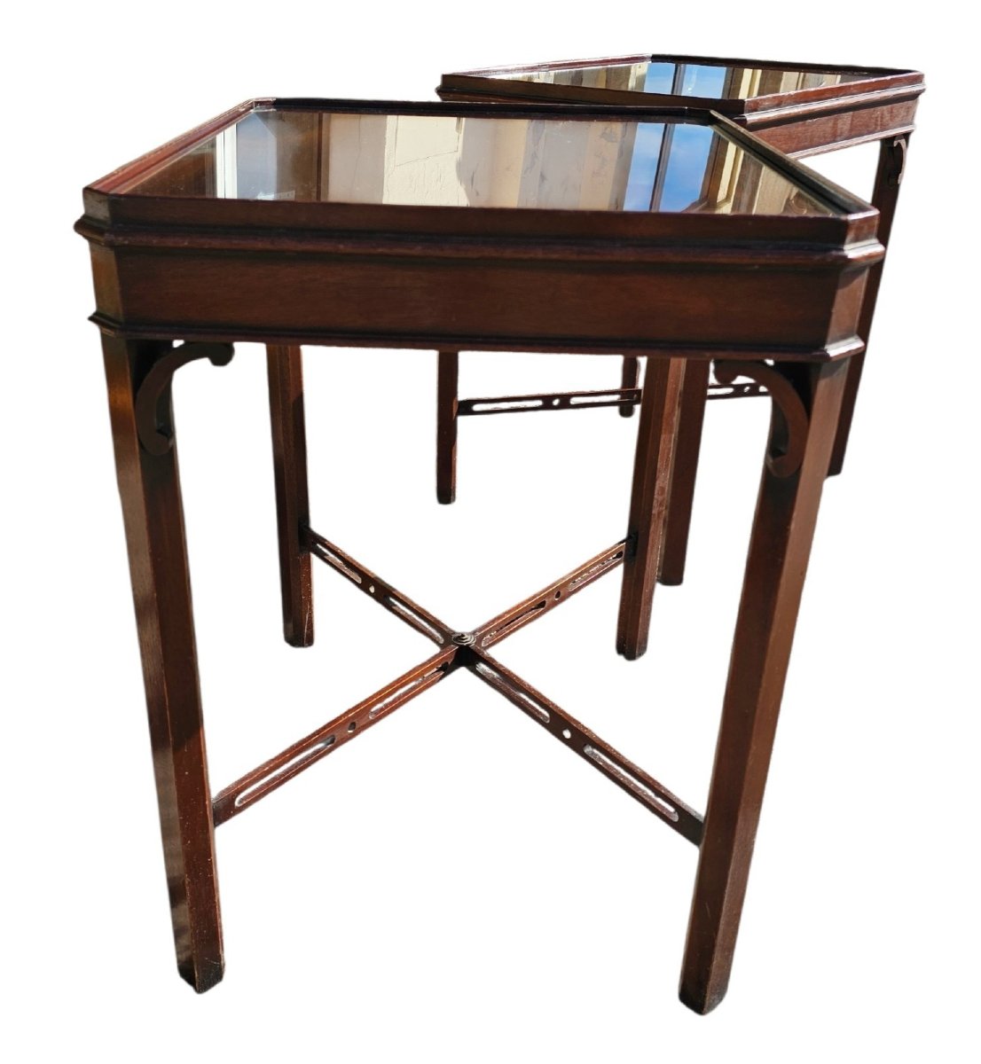 Pair Of English Mahogany Tea Tables From The Second Half Of The 20th Century-photo-3