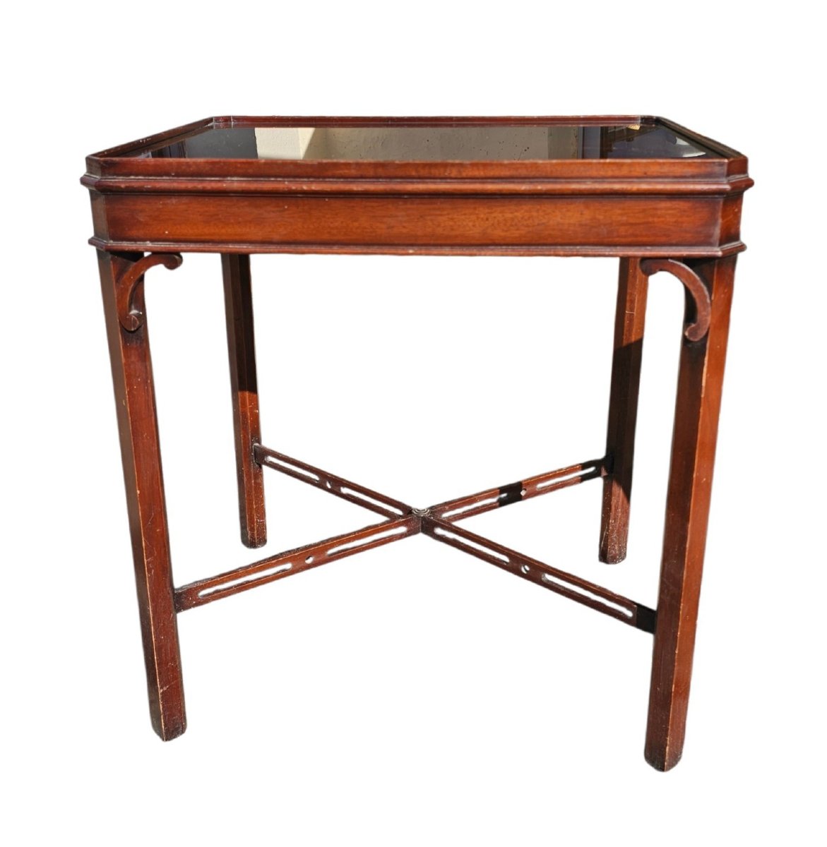 Pair Of English Mahogany Tea Tables From The Second Half Of The 20th Century-photo-4