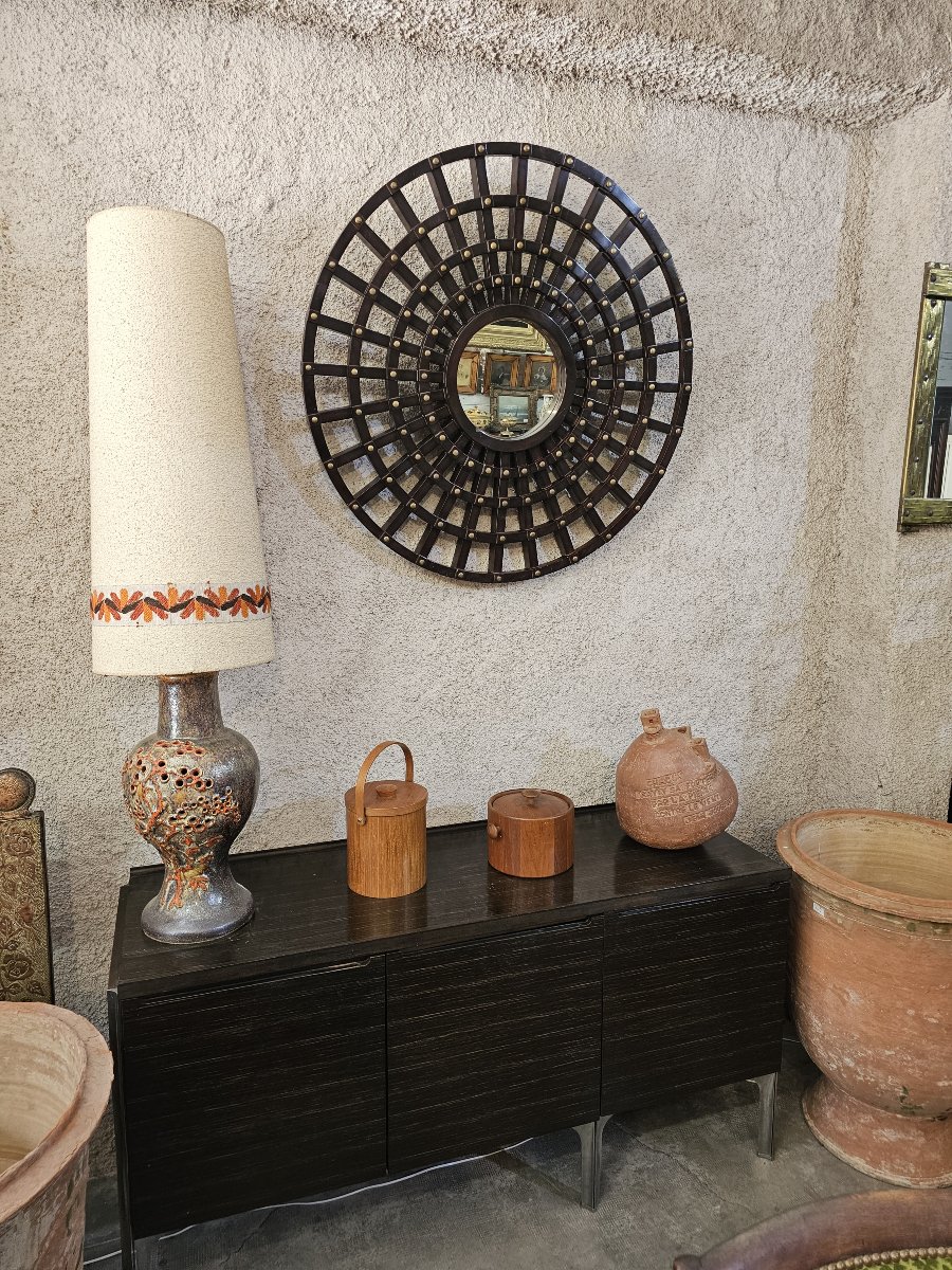 Radiant Mirror Made Of Lacquered Wood, 1980s