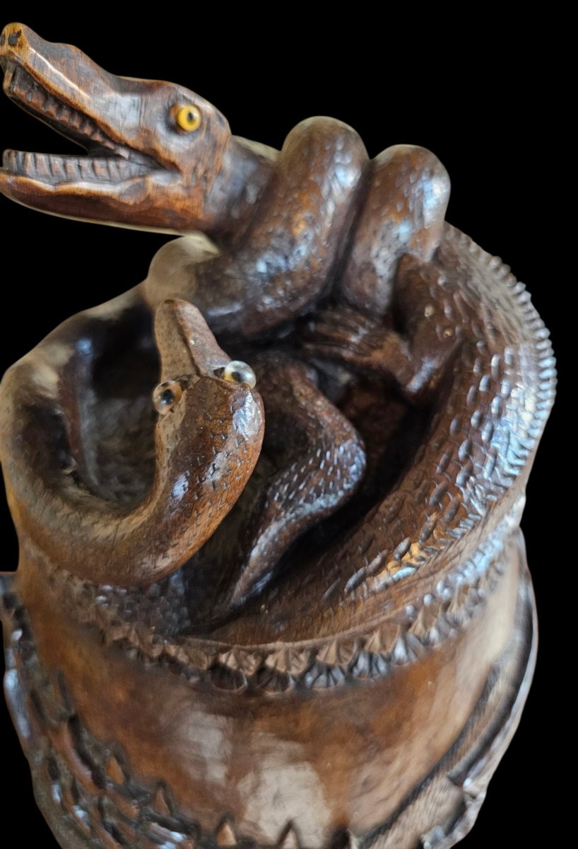 Richly Carved Wooden Tobacco Box Or Jar -photo-2