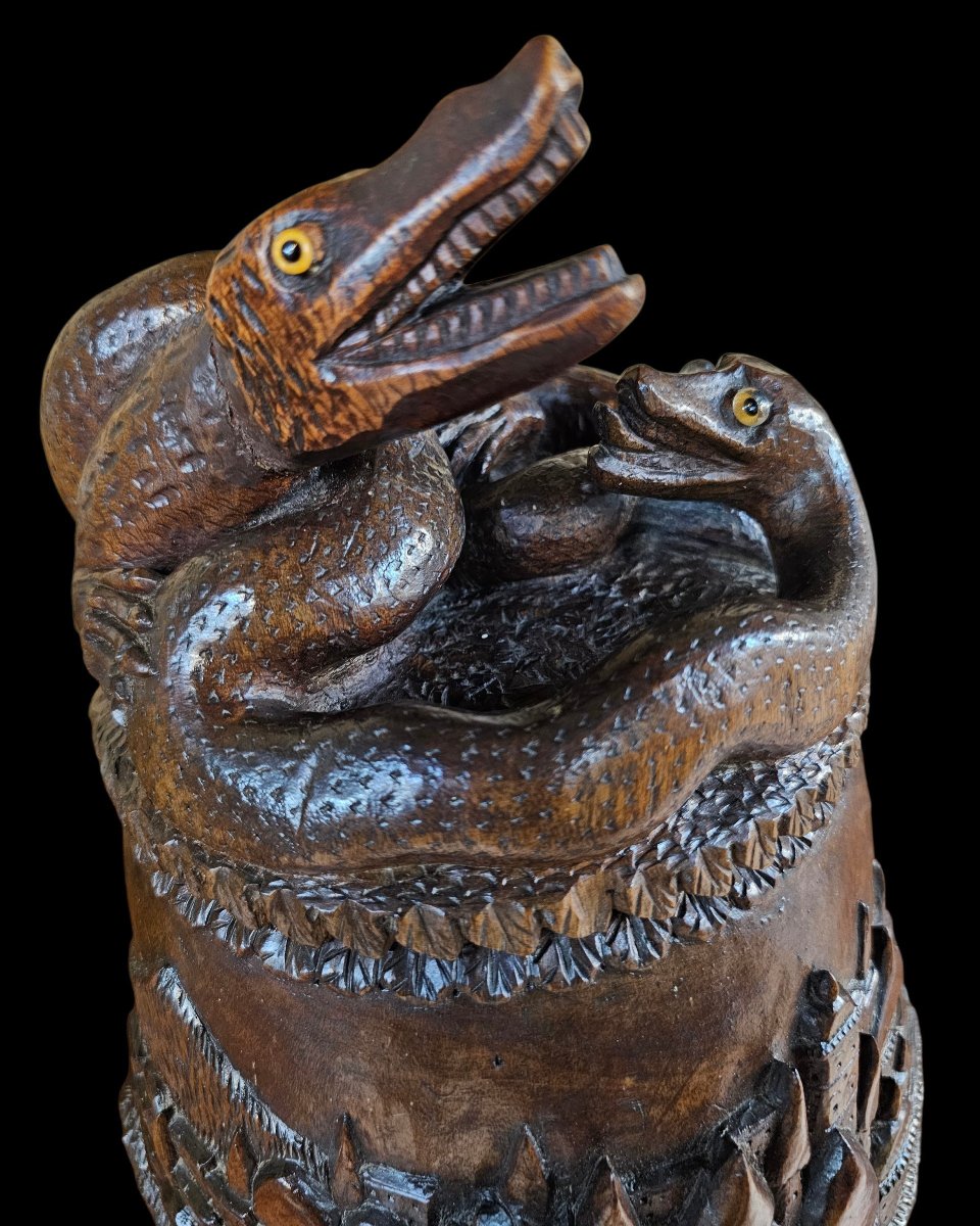 Richly Carved Wooden Tobacco Box Or Jar -photo-3