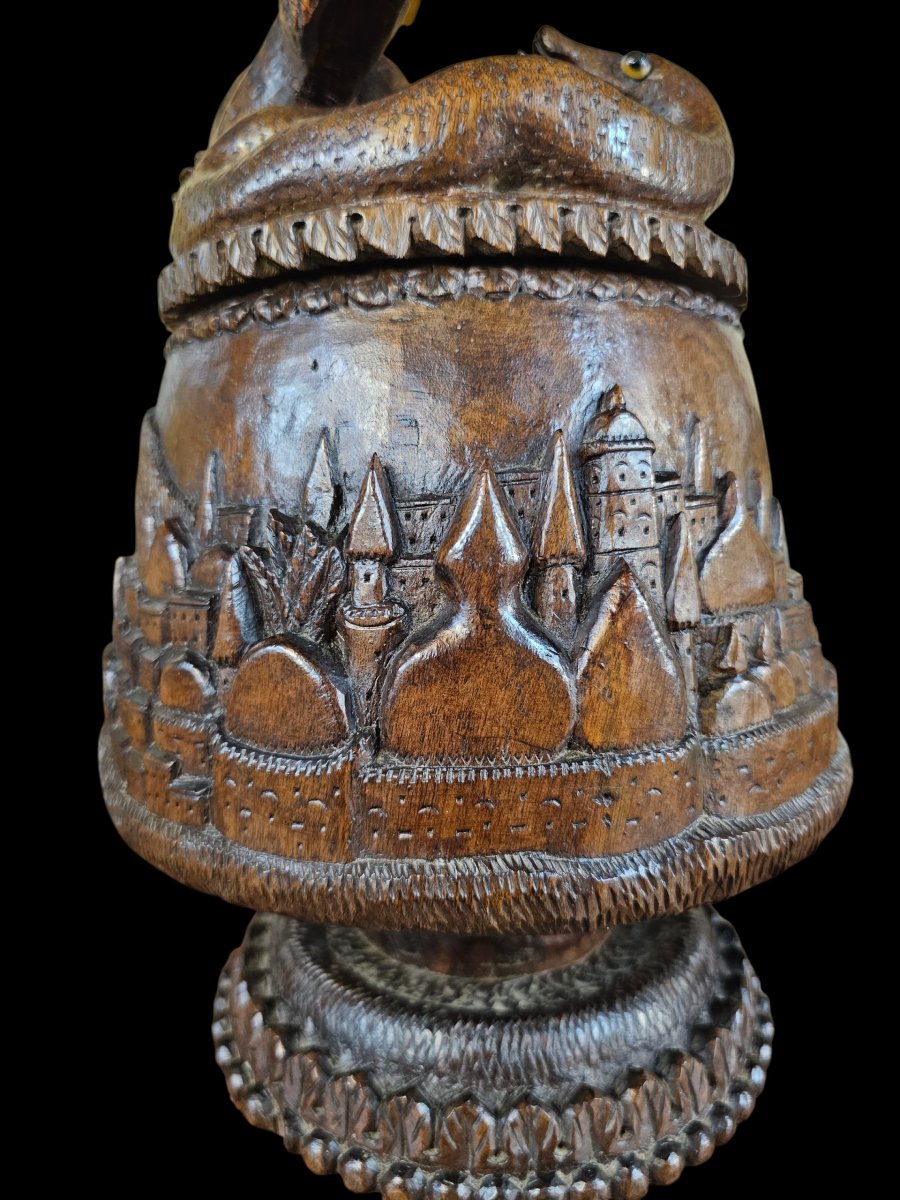 Richly Carved Wooden Tobacco Box Or Jar -photo-4
