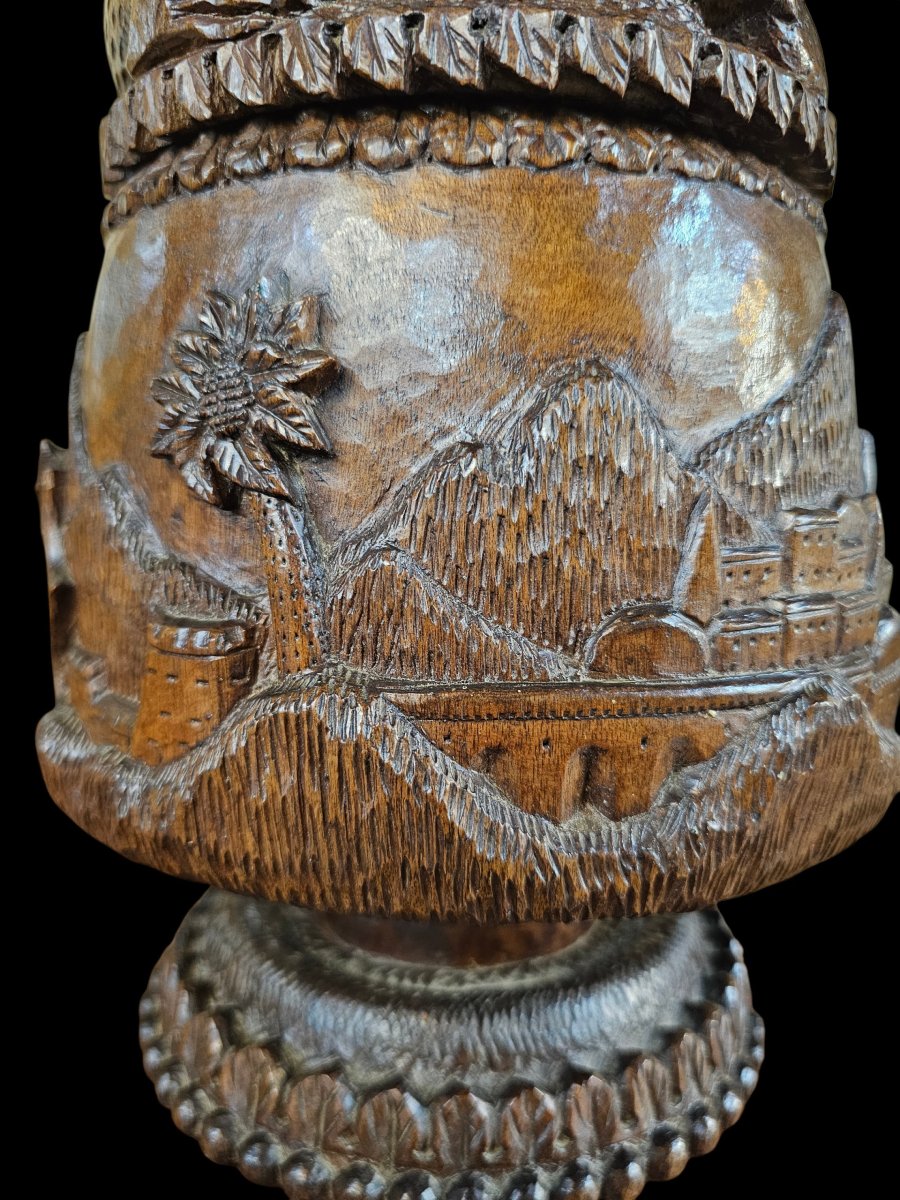 Richly Carved Wooden Tobacco Box Or Jar -photo-1