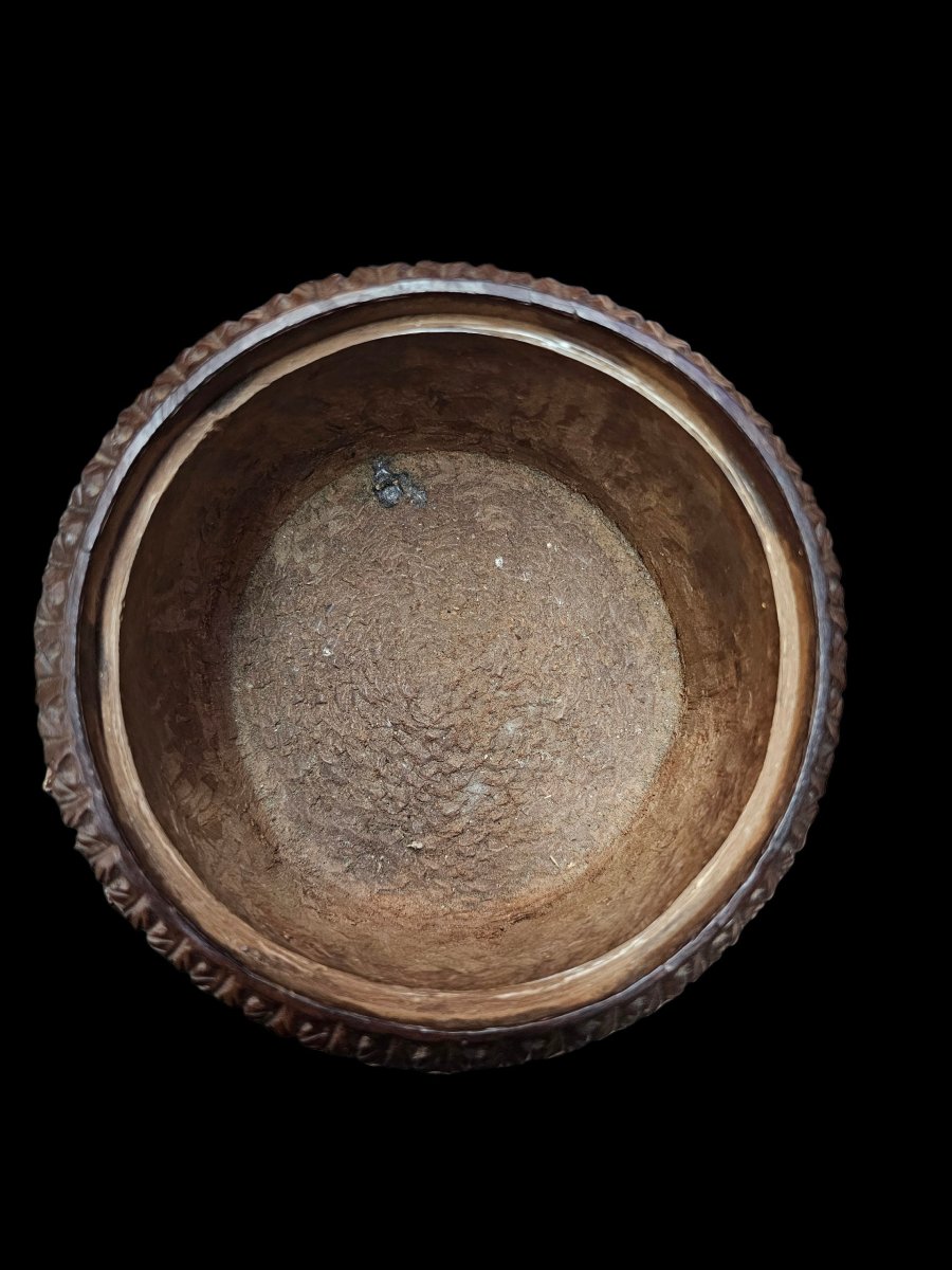 Richly Carved Wooden Tobacco Box Or Jar -photo-5
