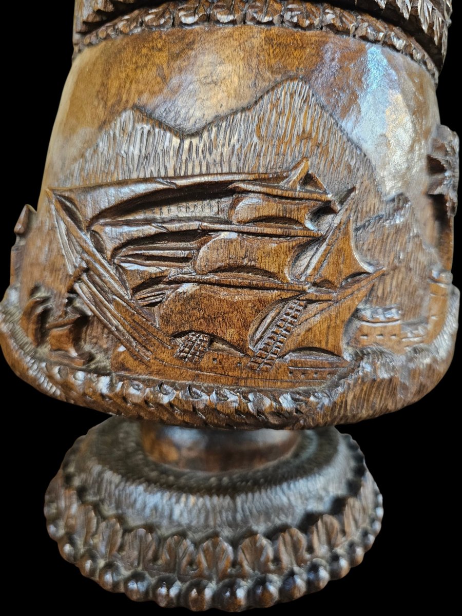 Richly Carved Wooden Tobacco Box Or Jar -photo-7