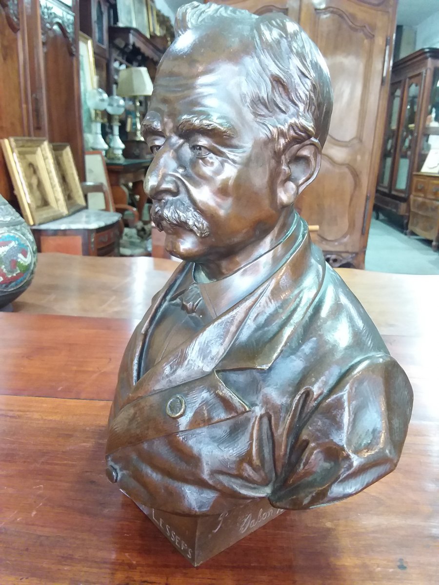 Bronze Bust Representative Ferdinand De Lesseps By Paul Comolera-photo-3