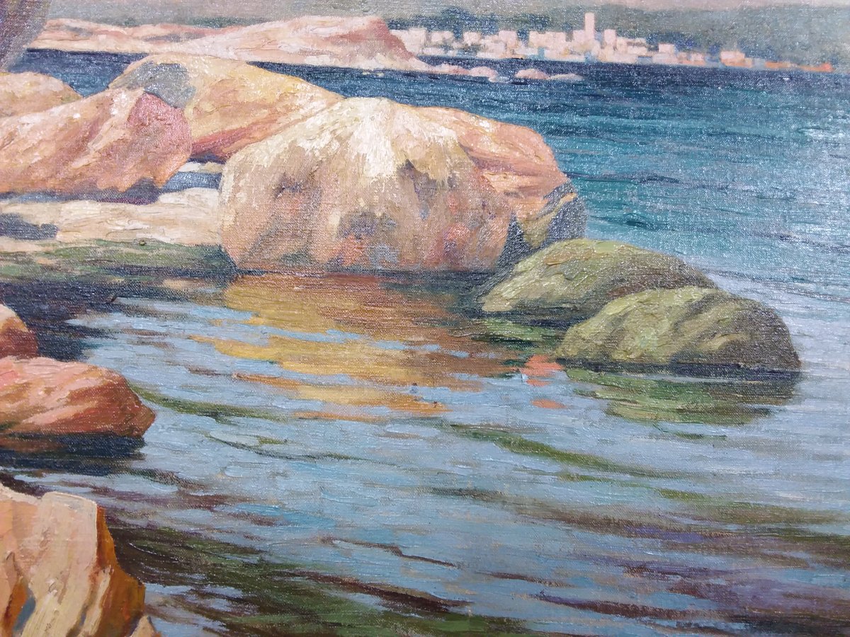 Painting Representing A Seaside Scene, Signed By Raoul Guiraud And Dated 1922-photo-2