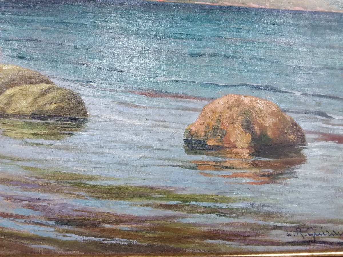 Painting Representing A Seaside Scene, Signed By Raoul Guiraud And Dated 1922-photo-4