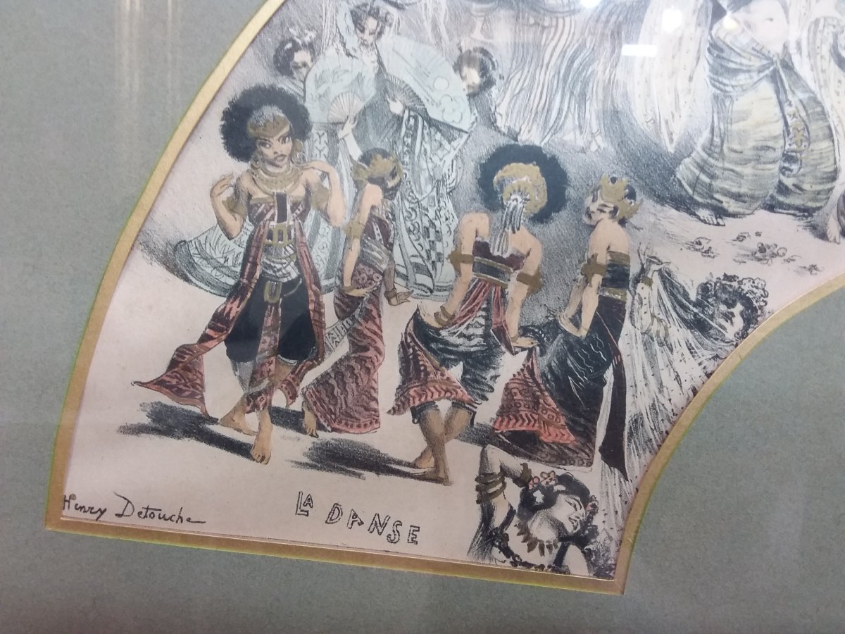 Framed Fan Project Entitled "the Dance" And Signed Henry Detouche-photo-3