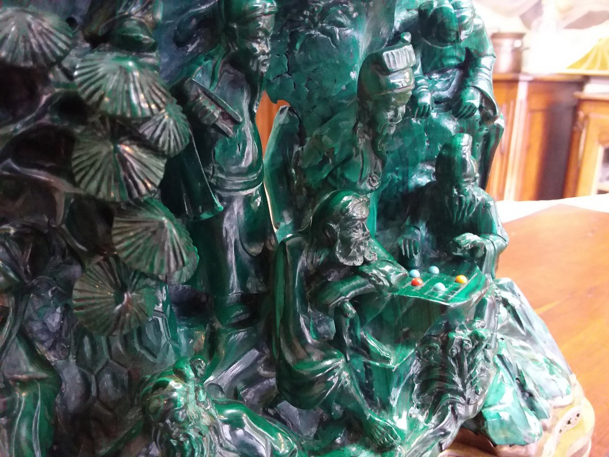 Group In Carved Malachite, Asian Work XXth-photo-2