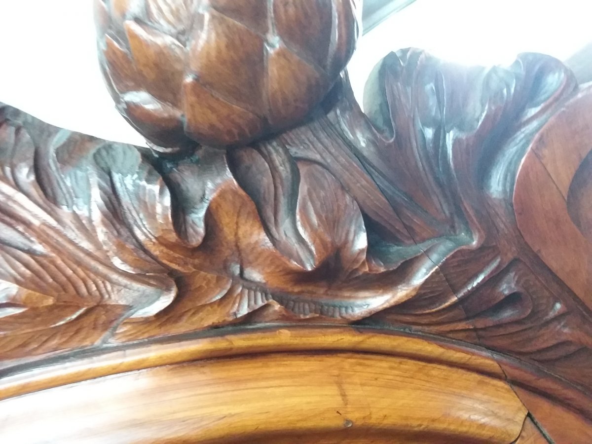 Art Nouveau Mirror In Carved Wood, Pediment Decorated With Artichoke Buds 1900-photo-1