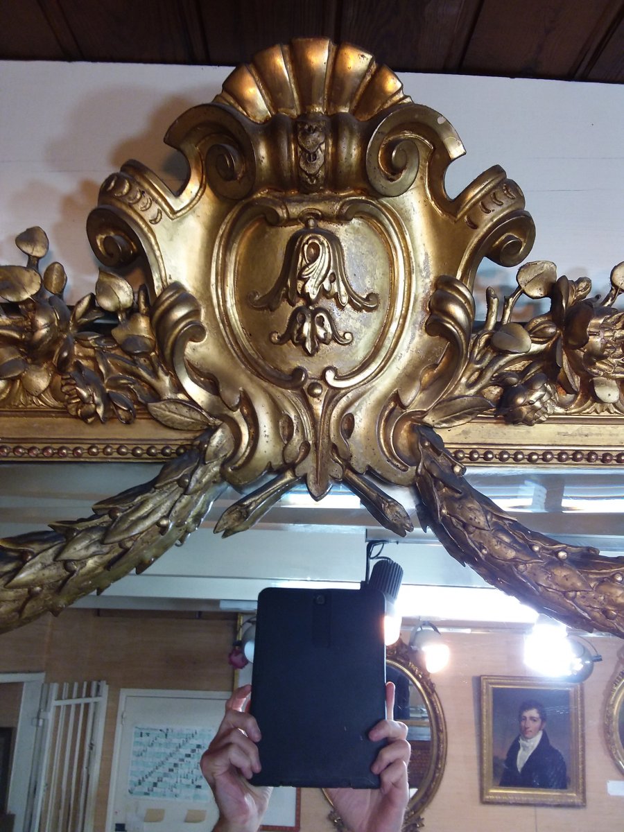 Miroir De Style Louis XVI Napoléon III En Bois Et Stuc Doré -photo-3