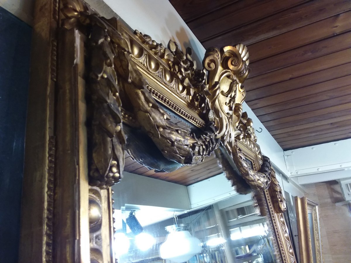 Miroir De Style Louis XVI Napoléon III En Bois Et Stuc Doré -photo-4