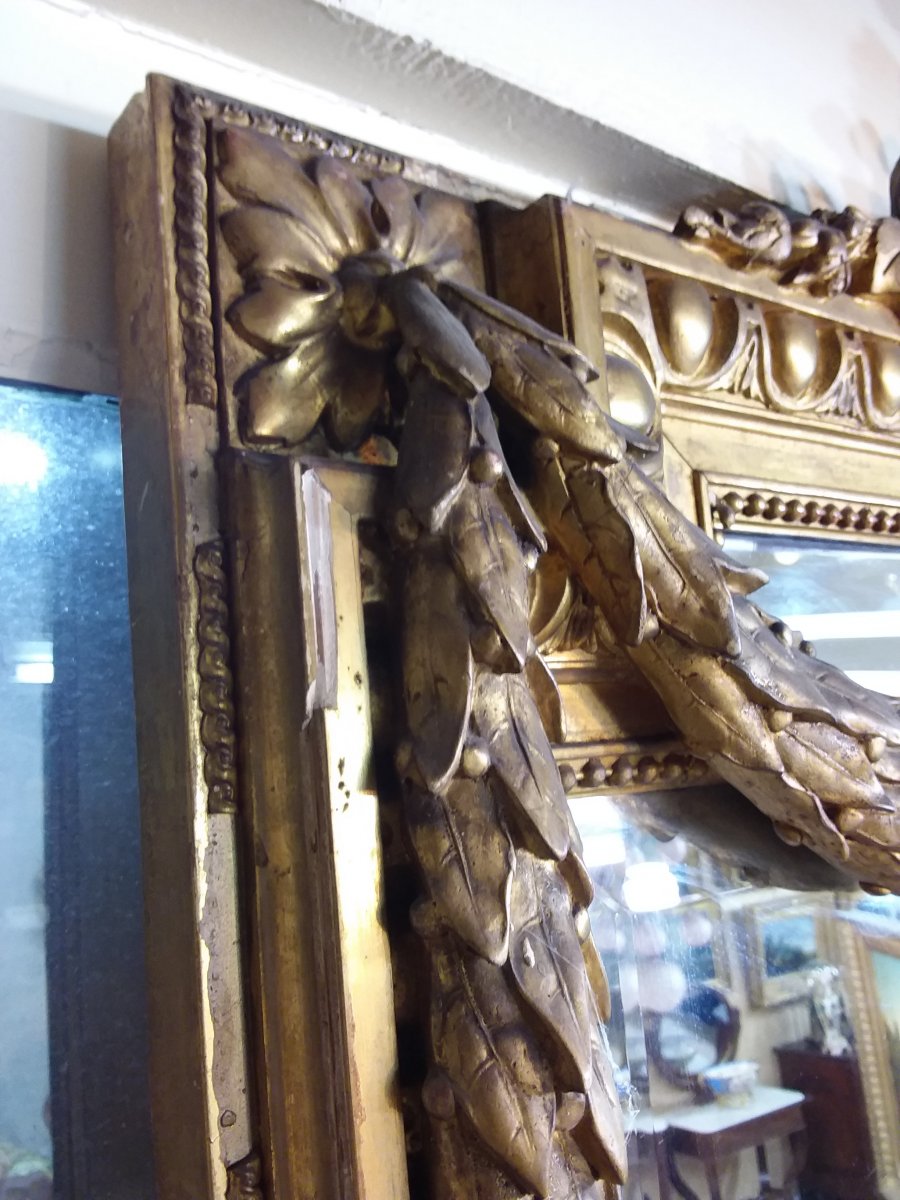 Miroir De Style Louis XVI Napoléon III En Bois Et Stuc Doré -photo-3