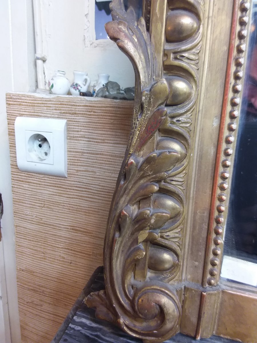Miroir De Style Louis XVI Napoléon III En Bois Et Stuc Doré -photo-4