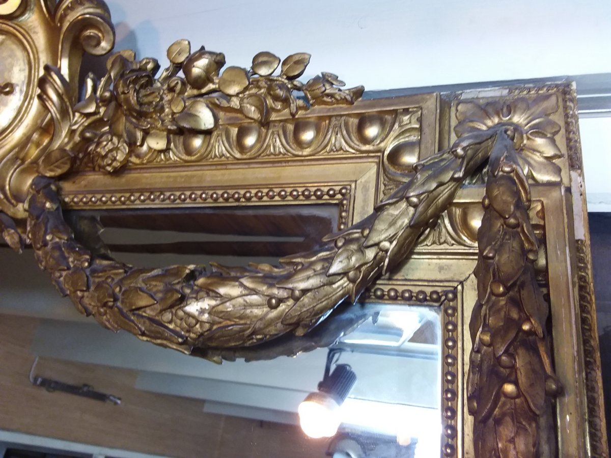 Miroir De Style Louis XVI Napoléon III En Bois Et Stuc Doré -photo-5