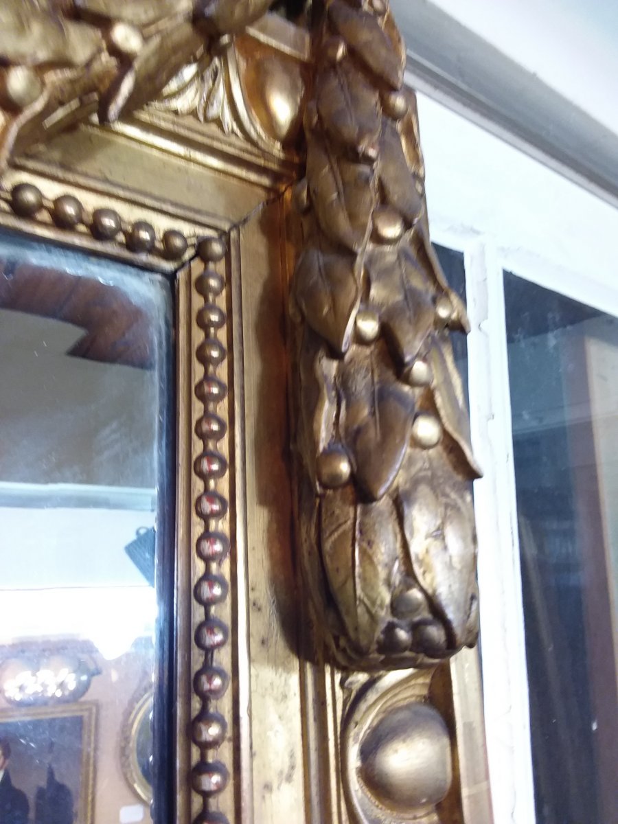 Miroir De Style Louis XVI Napoléon III En Bois Et Stuc Doré -photo-6