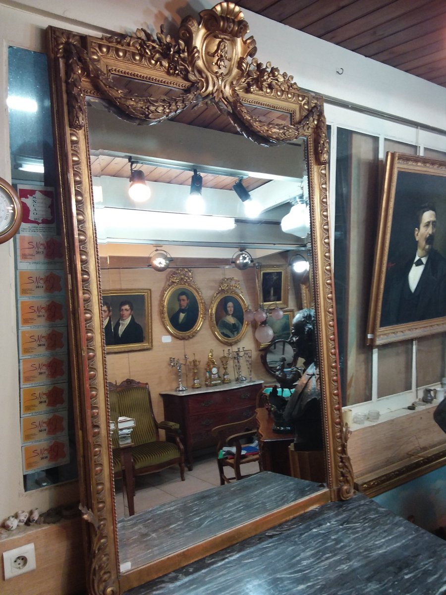 Miroir De Style Louis XVI Napoléon III En Bois Et Stuc Doré 