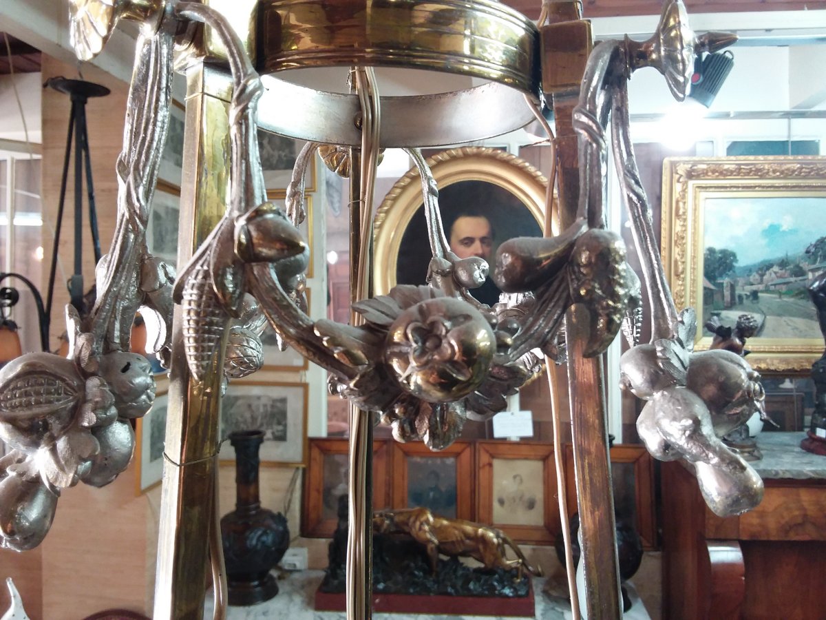 Lustre En Bronze Argenté Et Vasque En Albatre à 9 Lumières -photo-2