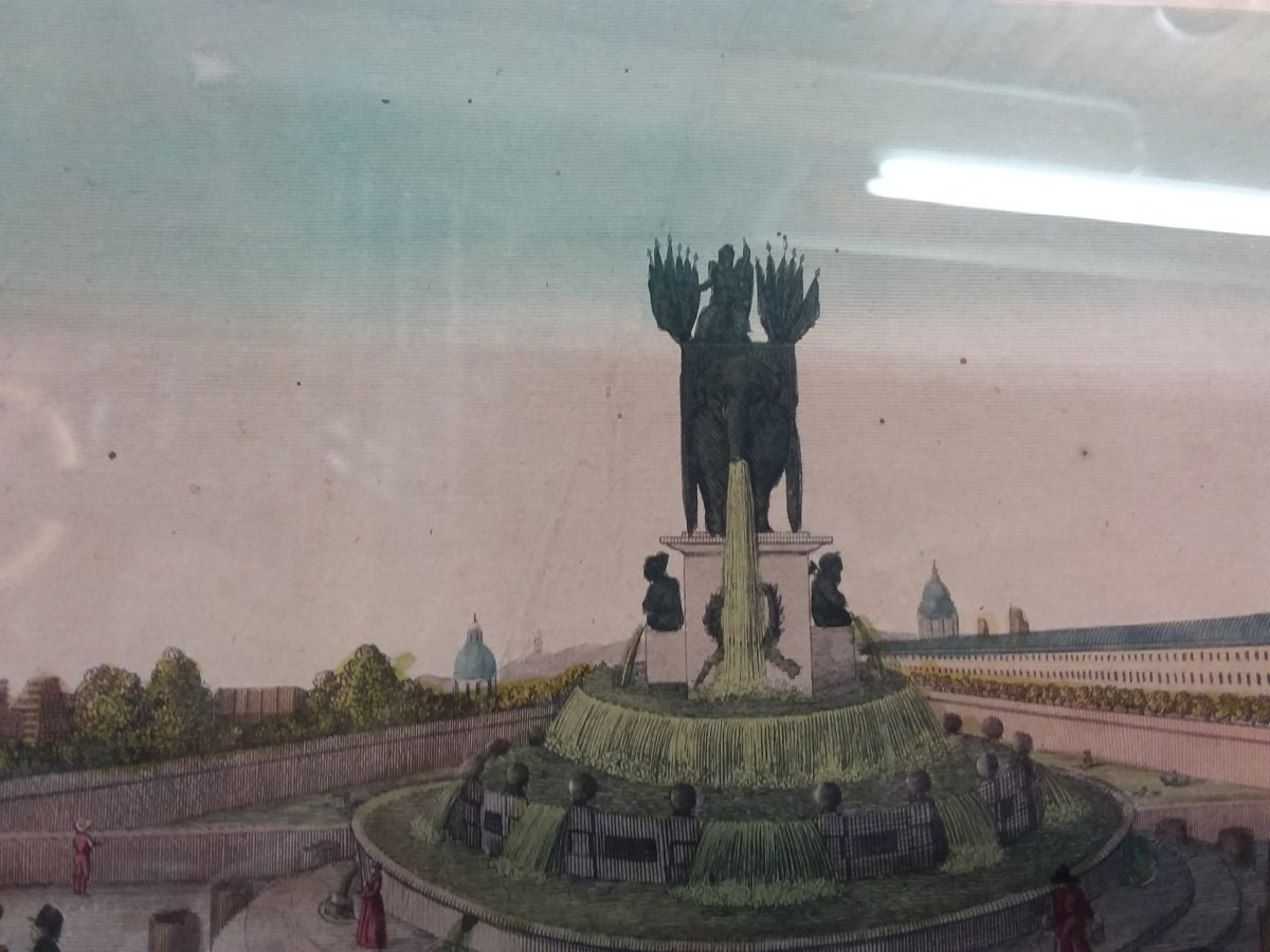 Color Engraving "view Of Paris" "view Of The Elephant Fountain"-photo-2