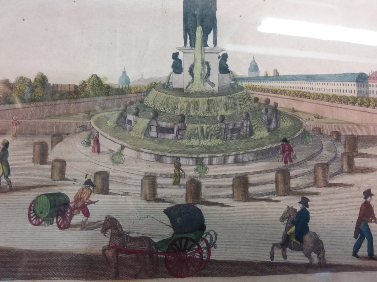 Color Engraving "view Of Paris" "view Of The Elephant Fountain"-photo-3