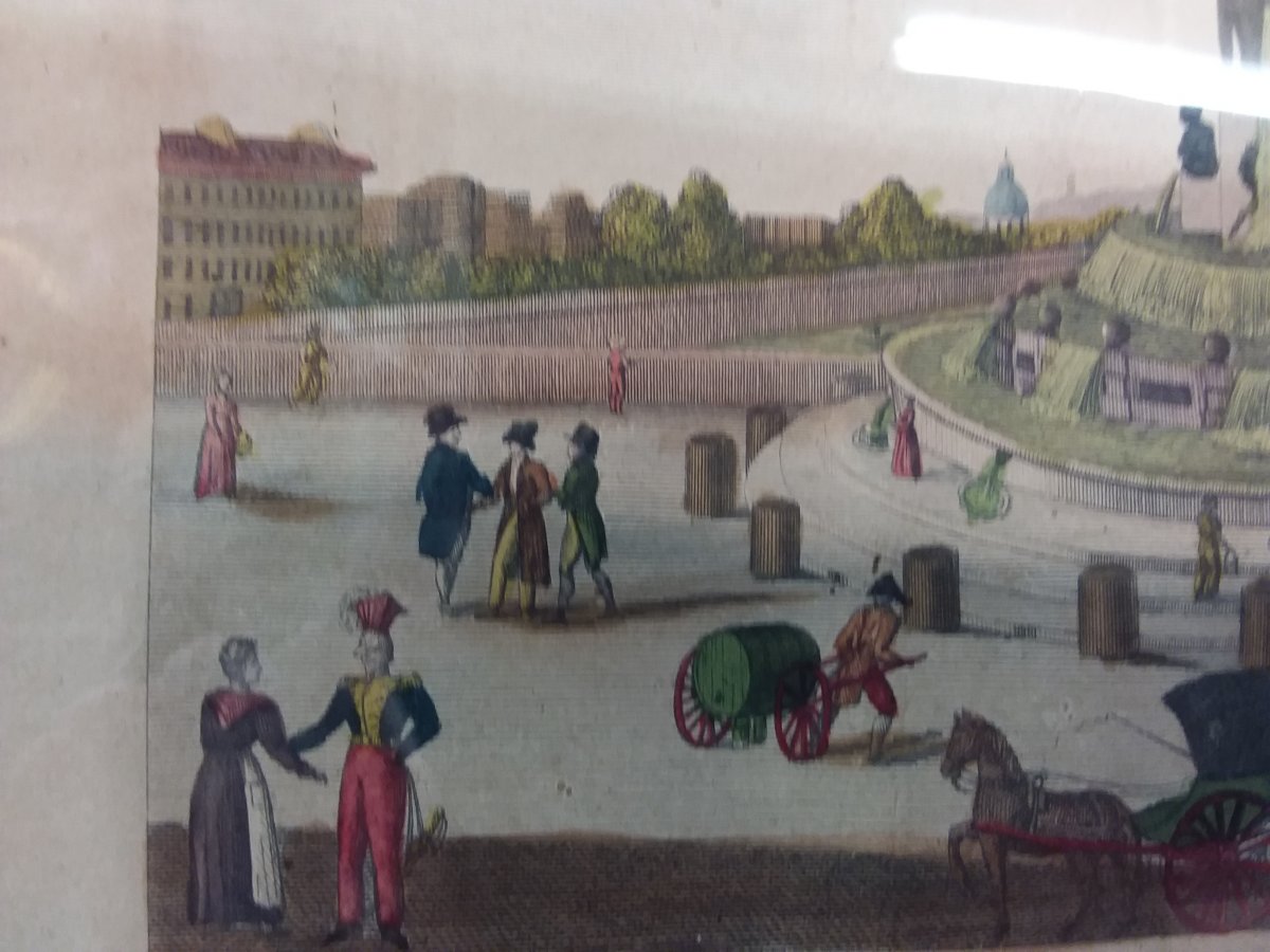 Color Engraving "view Of Paris" "view Of The Elephant Fountain"-photo-1