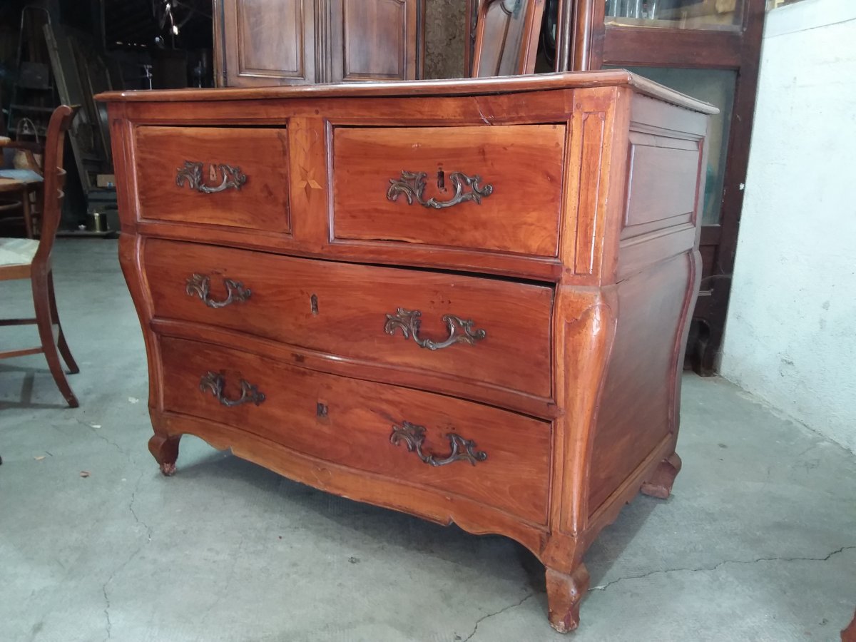 Louis XV Commode With 4 Drawers On 3 Rows In Cherry Eighteenth Time