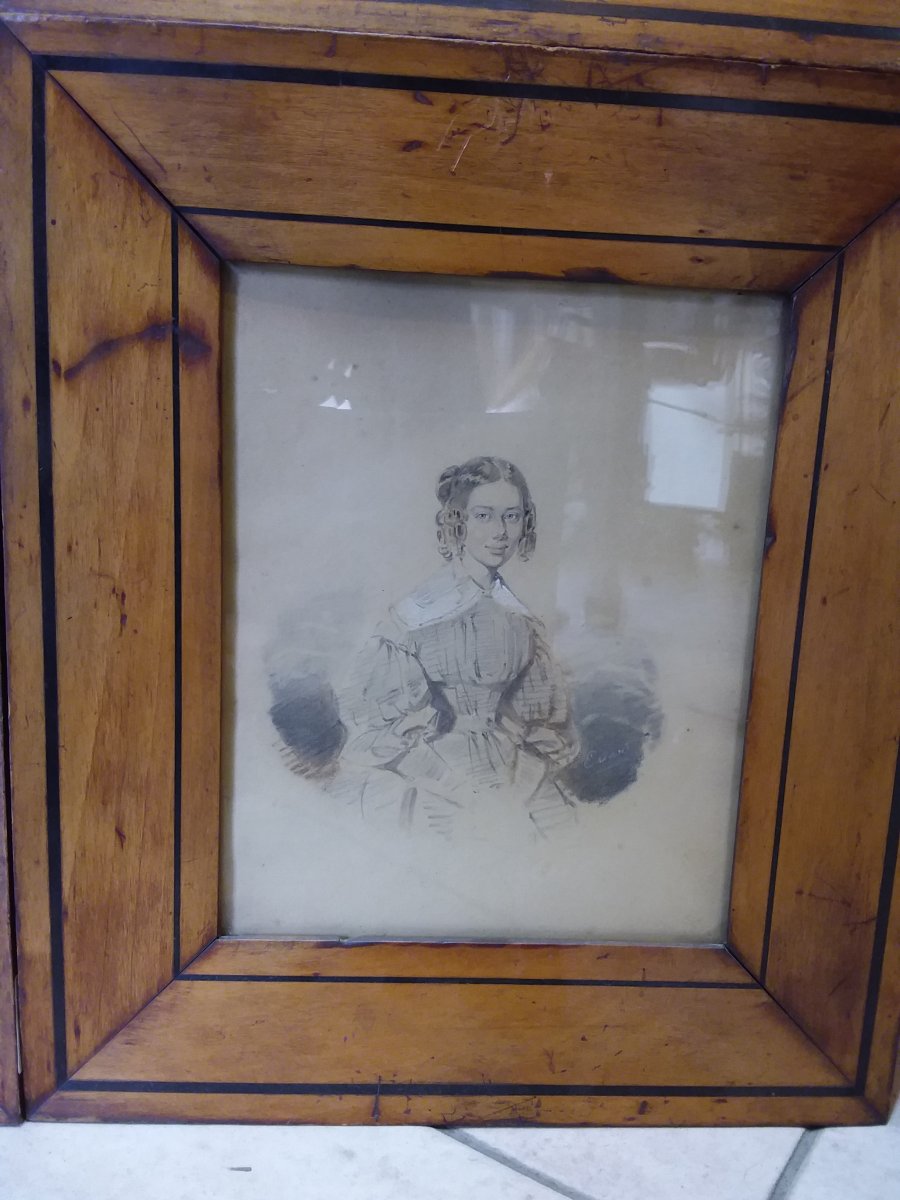Suite Of 4 Drawings, Family Portraits, Framed Signed And Dated 1836-photo-2