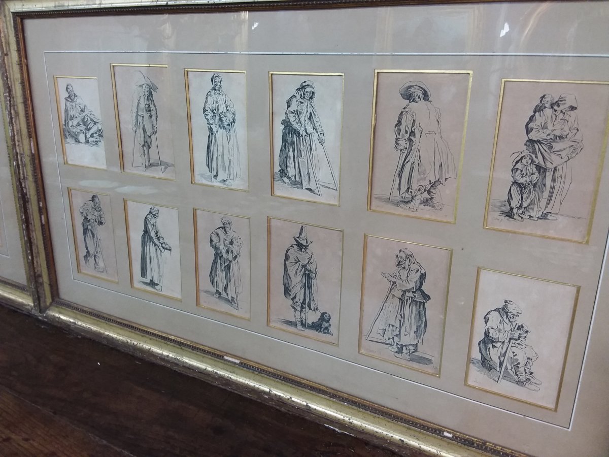 Series Of 24 Framed Prints In Two Parts From The Gueux Series By Jacques Callot-photo-2