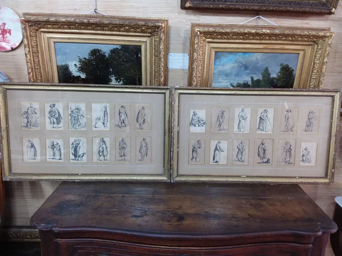 Series Of 24 Framed Prints In Two Parts From The Gueux Series By Jacques Callot