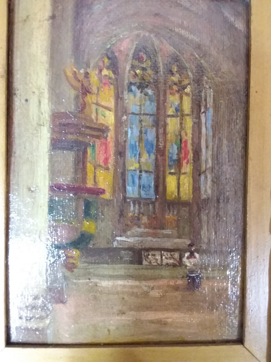 Petit Tableau Ou Projet De Tableau , Intérieur d'église Encadré -photo-3