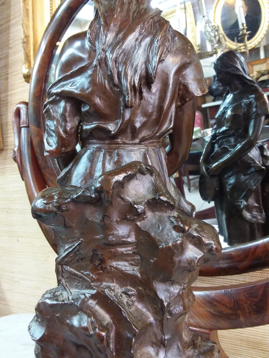 Bronze Subject Representing A Young Woman With A Tambourine After Eugène Marioton Perzinka Background-photo-3